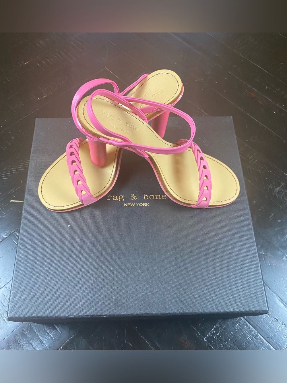 rag & bone Pink Braided Strap Block Heel Sandals